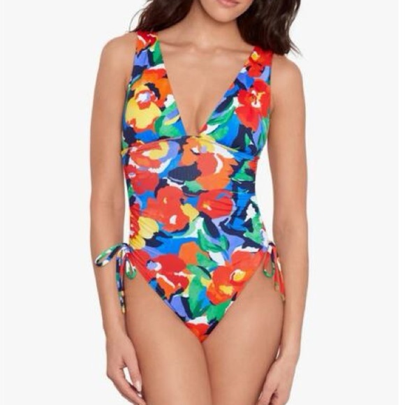 Ralph Lauren • Floral Shirred One Piece Swimsuit - Picture 1 of 13
